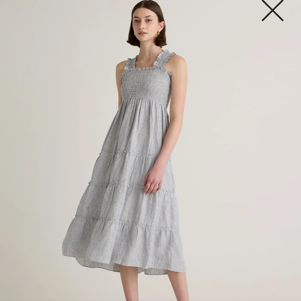 Quince European Linen Smocked Midi Dress Size Small